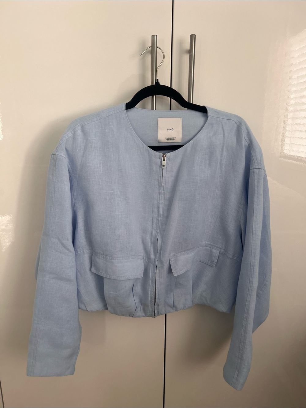 Mango Pale Blue Zip-Front Utility Jacket